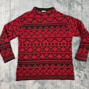 J. Jill Womens Red Black Fair Isle Geometric Mock Neck Sweater Size Medium